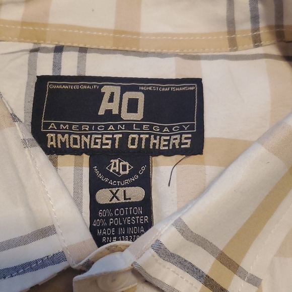 Tan, white, and gray plaid men's button up shirt - Picture 4 of 5